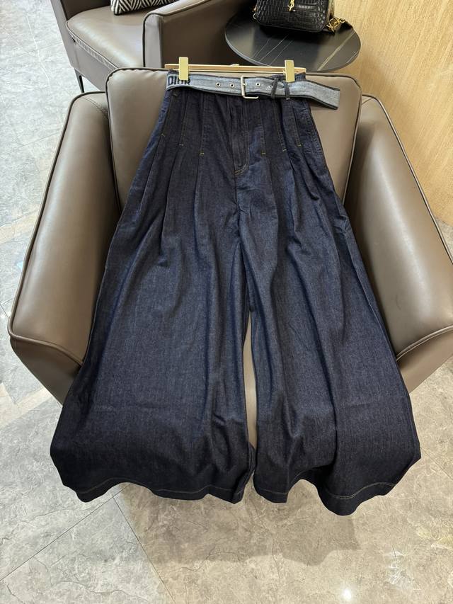 新款牛仔裤 Dior 定位重工刺绣 腰带 牛仔裤 大阔腿裤 蓝色 36 38 40